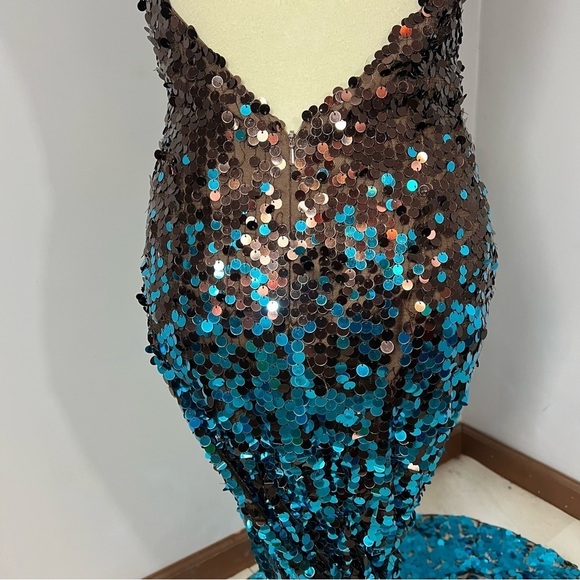 Jovani turquoise beaded halter sequin prom dress Y2K evening gown pageant dress - Picture 12 of 17